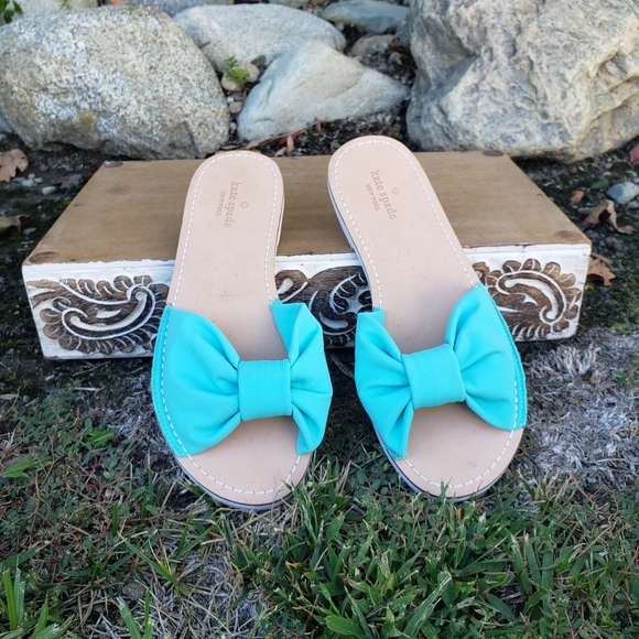 Darling Kate Spade Turquoise Bow Slide Sandals - Picture 10 of 11
